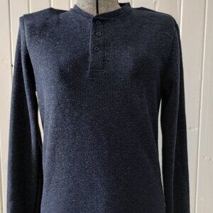 Frank & Oak indigo blue waffle henley tee, long sleeves, men's size S, unisex
